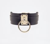 Love In Leather O-Ring Faux Leather BDSM Collar - Gold - Collars and Leads
